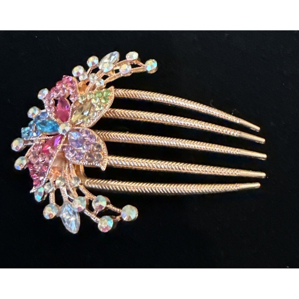 Vintage Style Decorative Floral Hair‎ Comb InLaid With Colorful Rhinestones Boho